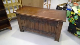 Antique carved oak chest. Height 52cm, width 98.5cm, depth 40.5.