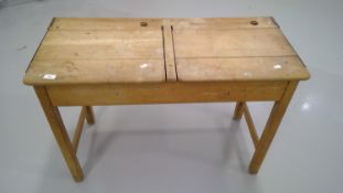 Vintage double school desk, height 69cm width 103cm depth 46cm.