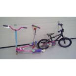 A "Tink" child's bike, and two scooters.