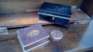 Tin cash box "John Phillips light of London lamp co" label to the interior, Victorian mahogany box