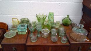 A set of green glassware.