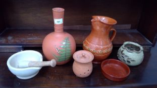 Watcombe vase, continental jug, pestle and mortar, etc.