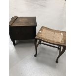 A oak bergere stool and a oak sewing/work box/stool damage.
