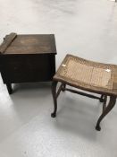 A oak bergere stool and a oak sewing/work box/stool damage.