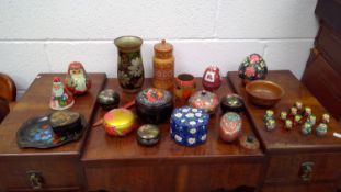 Russian lacquered vase, Russian papier mache lacquered boxes, etc.