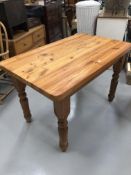 Modern pine kitchen table, height 79cm width 122cm depth 75cm.