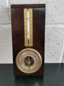 SB SHORTLAND wall hanging oak thermometer and barometer.