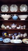 Crown Devon twin handled vase, Aynsley bowl, and cover and vase, teapots, etc.