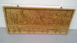 Carved panel of the "Last Supper" length 101cm.