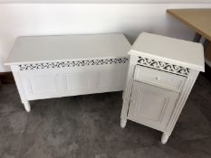 White bedside cabinet height 71cm width 40cm depth 30cm, and a matching blanket box, height 50cm