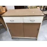 Vintage kitchen cupboard with two drawers and two sliding doors height 91cm width 91.5cm depth 46.