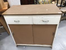 Vintage kitchen cupboard with two drawers and two sliding doors height 91cm width 91.5cm depth 46.