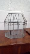 Lead framed terrarium height 34cm width 35cm depth 25cm.