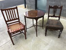 An Edwardian mahogany occasional table, width 68.5cm, a late Victorian side chair and another