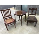 An Edwardian mahogany occasional table, width 68.5cm, a late Victorian side chair and another