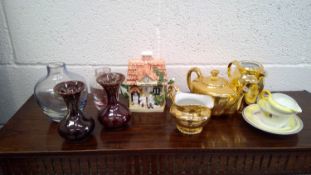 'Leonardo' cottageware decorative teapot, A pair of small 'Kernewek' Cornish drip glazed vases,
