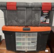 Two tool boxes, both with tools.