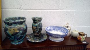 'Gwili Pottery' vases and dish, 'Wade' small hand-painted jug, other ceramics