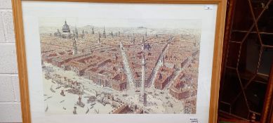 Three topographical prints - 'Wren's London', signed Paul Draper and two others, together with a