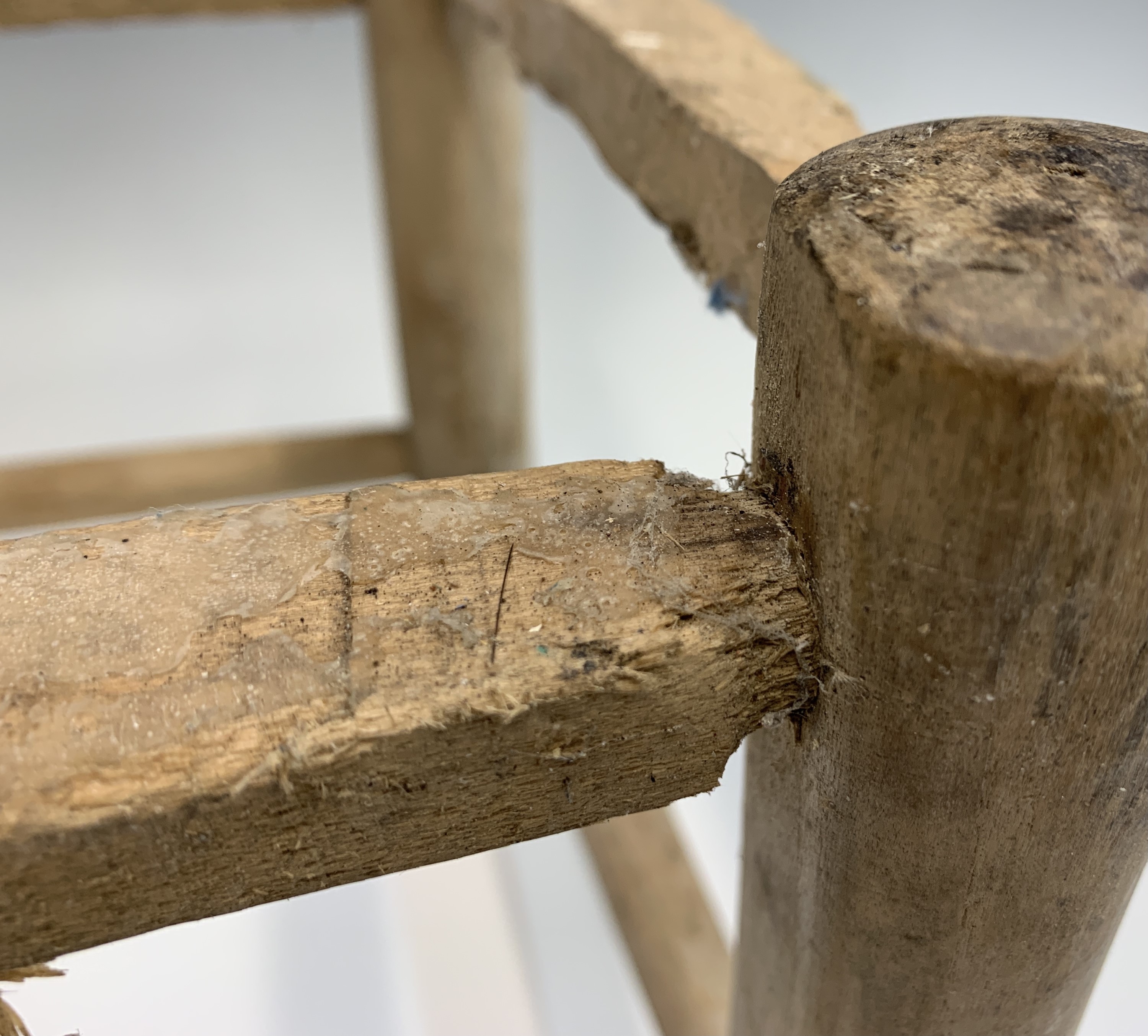 A pine ladderback child's chair frame. Height 53.5cm, width 35.5cm, depth 28cm.Condition report: - Image 2 of 4