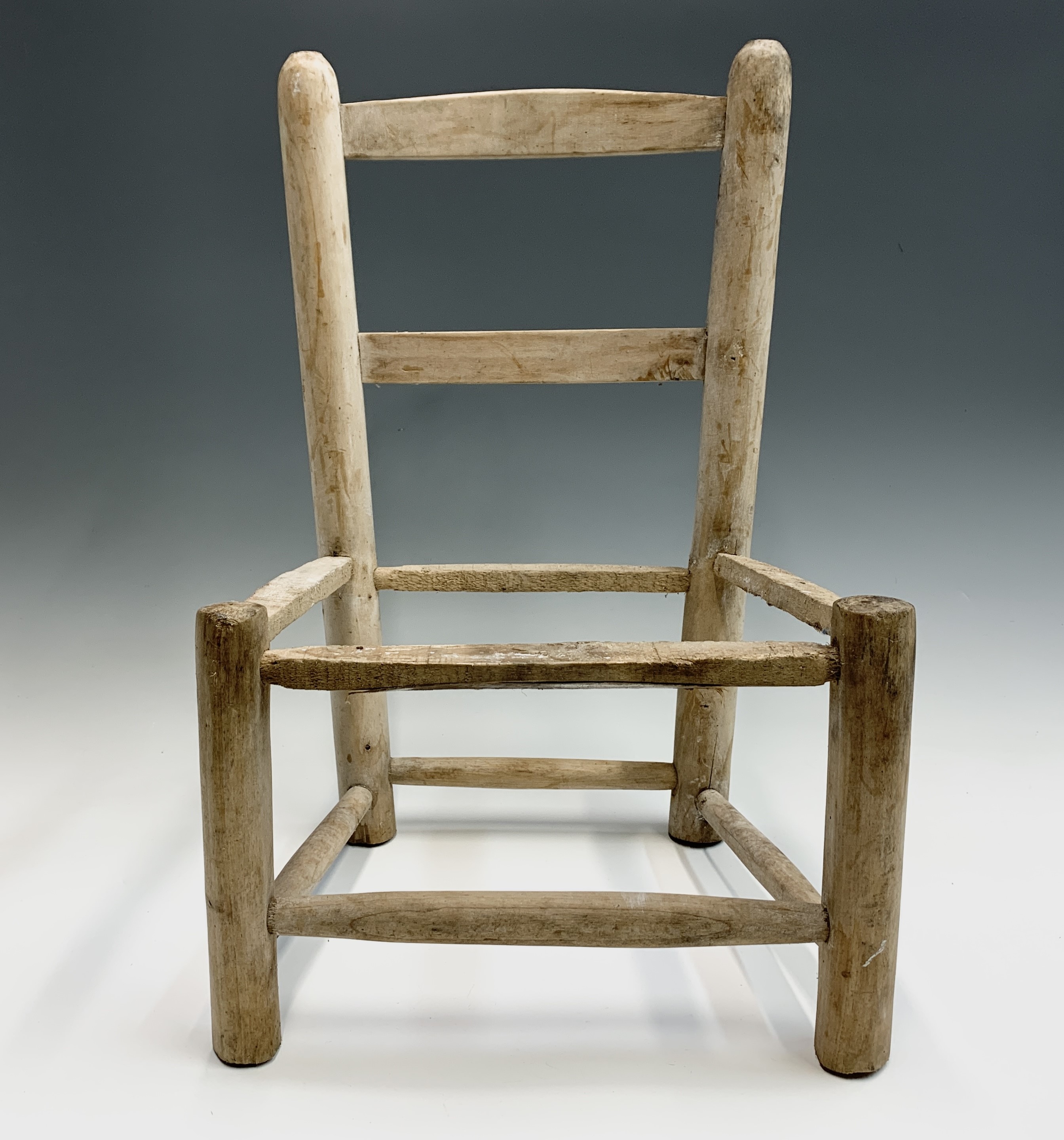 A pine ladderback child's chair frame. Height 53.5cm, width 35.5cm, depth 28cm.Condition report: - Image 4 of 4