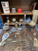 Assorted brassware and metalware in one box.