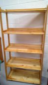 Pine open bookcase, height 166cm width 82cm depth 33cm.