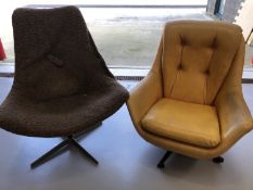 A Lurashell 1960's swivel lounge chair, height 103cm, width 85cm and another 1960's swivel chair.