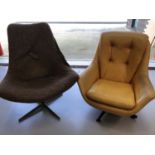 A Lurashell 1960's swivel lounge chair, height 103cm, width 85cm and another 1960's swivel chair.