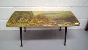 Kitsch 50's coffee table, height 40cm width 88cm depth 39cm.