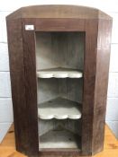 Small oak open corner shelves, height 81cm width 54cm depth 32cm.