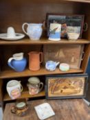 A 'Royal Doulton' character jug, 'Dartmouth Pottery' tankard, tea trays etc in one box.