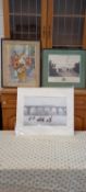 A framed advertisement of Tehidy Estate, Camborne, together with a floral print and mounted