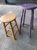 Painted pine tall stool and another, tallest 69cm.