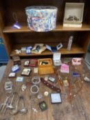 A Mexican silver bangle, costume jewllery and a small amount of rolled gold in a hat box.