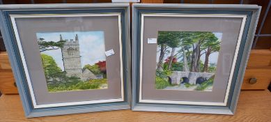 Two framed watercolours of St Erth, signed A W Fiander, 20 x 19cm.