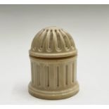An early 19th-century ornamental ivory turned thimble case in the form of a classical temple 46.