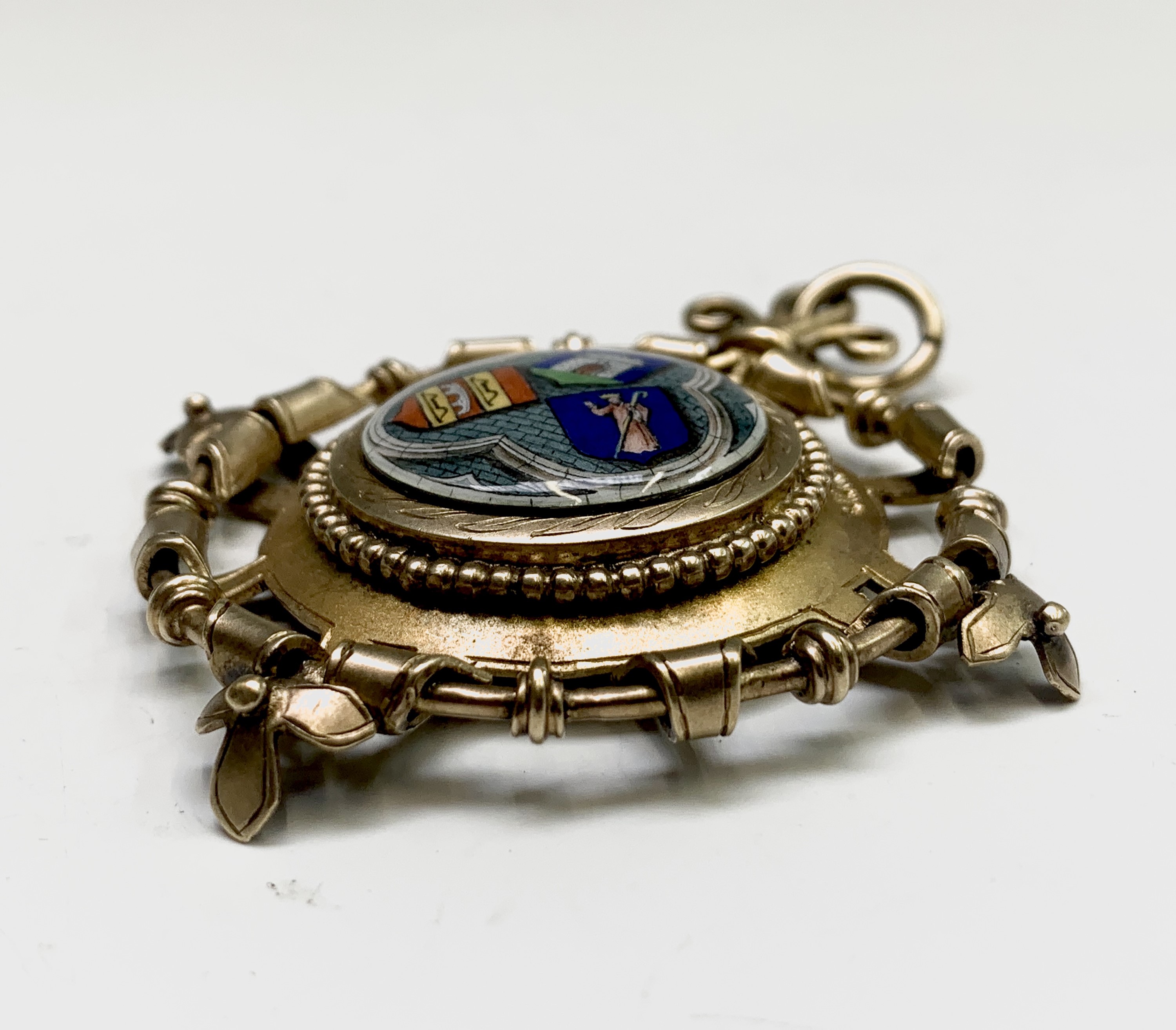 An impressive matt silver-gilt jewel with enamelled centre London 1913, 38.4gm Height 71mm UK - Image 3 of 5