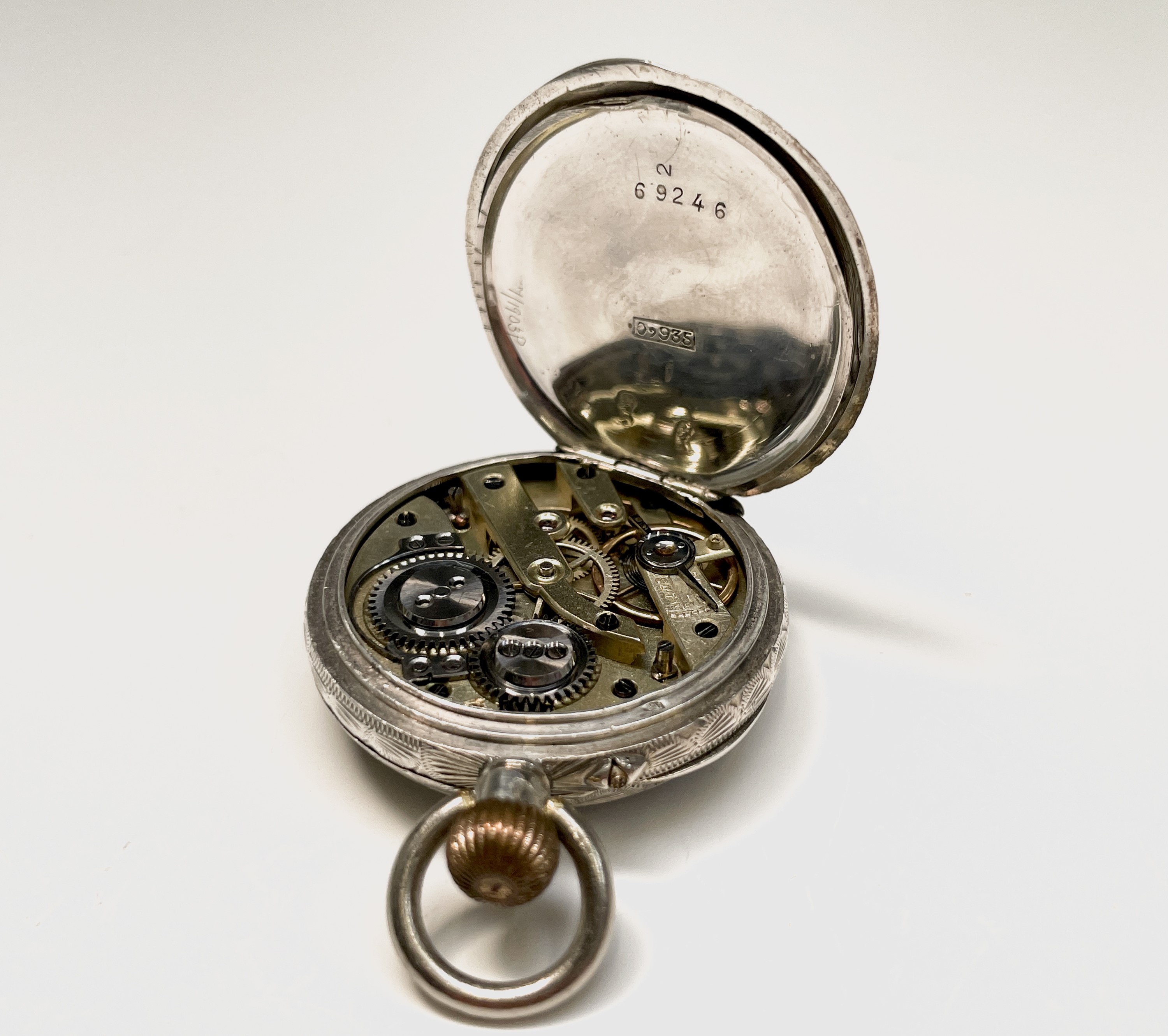 Ten silver cased keyless fob watches each with an ornamental dial and each with engraved decoration. - Image 47 of 60