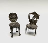 Two miniature silver chairs, one by Levi & Salaman Birmingham 1903 the other with London import mark