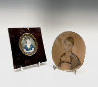 Portrait miniature, Anne Bronte?, and a pencil drawing of a woman (2) UK Postage: £17.04
