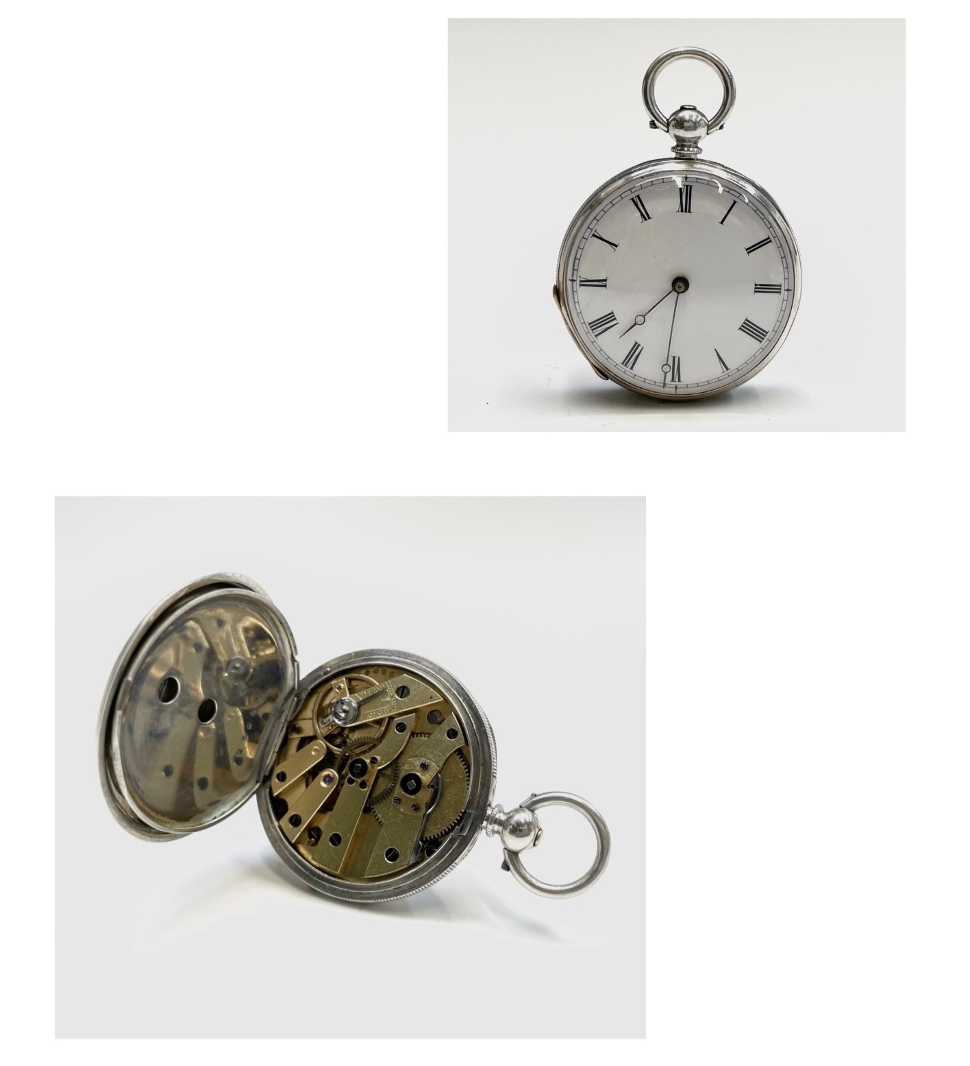 Ten silver cased key-wind fob watches each with plain white open face, the largest is 41mm. - Image 72 of 75