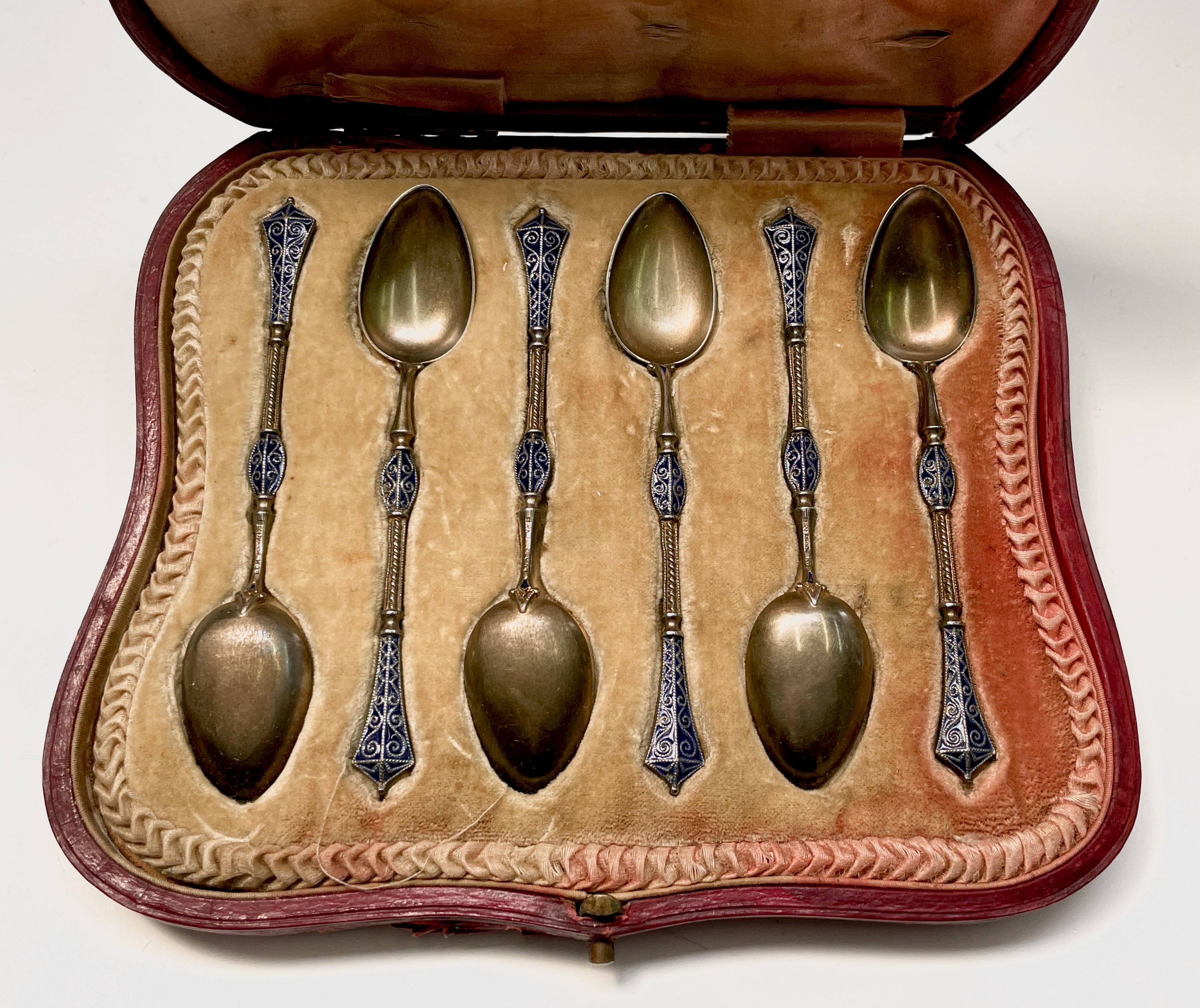 A set of six Norwegian silver and enamel teaspoons makers mark ECK 62.5gm retail case of Edward & - Image 17 of 17