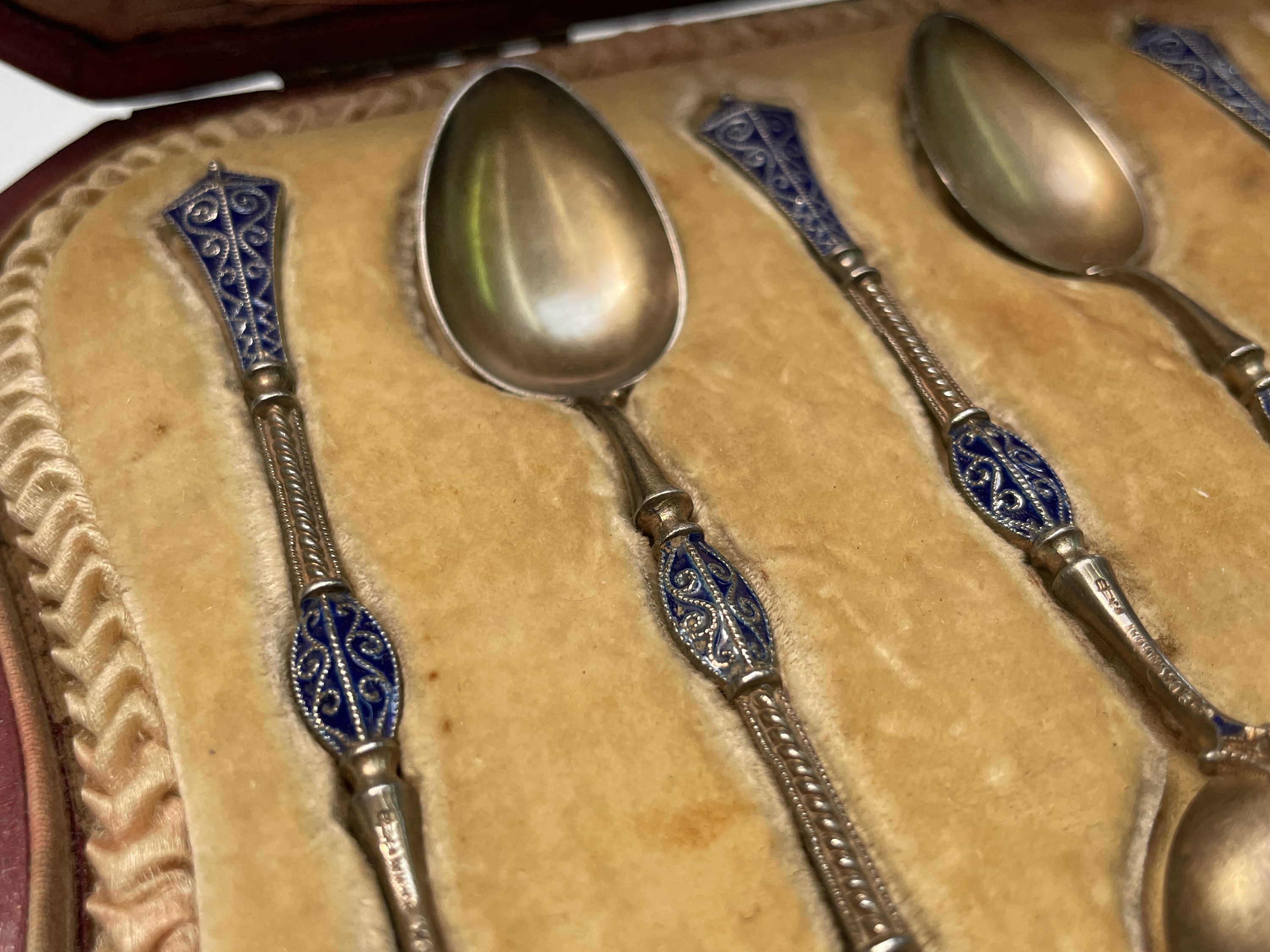 A set of six Norwegian silver and enamel teaspoons makers mark ECK 62.5gm retail case of Edward & - Image 15 of 17