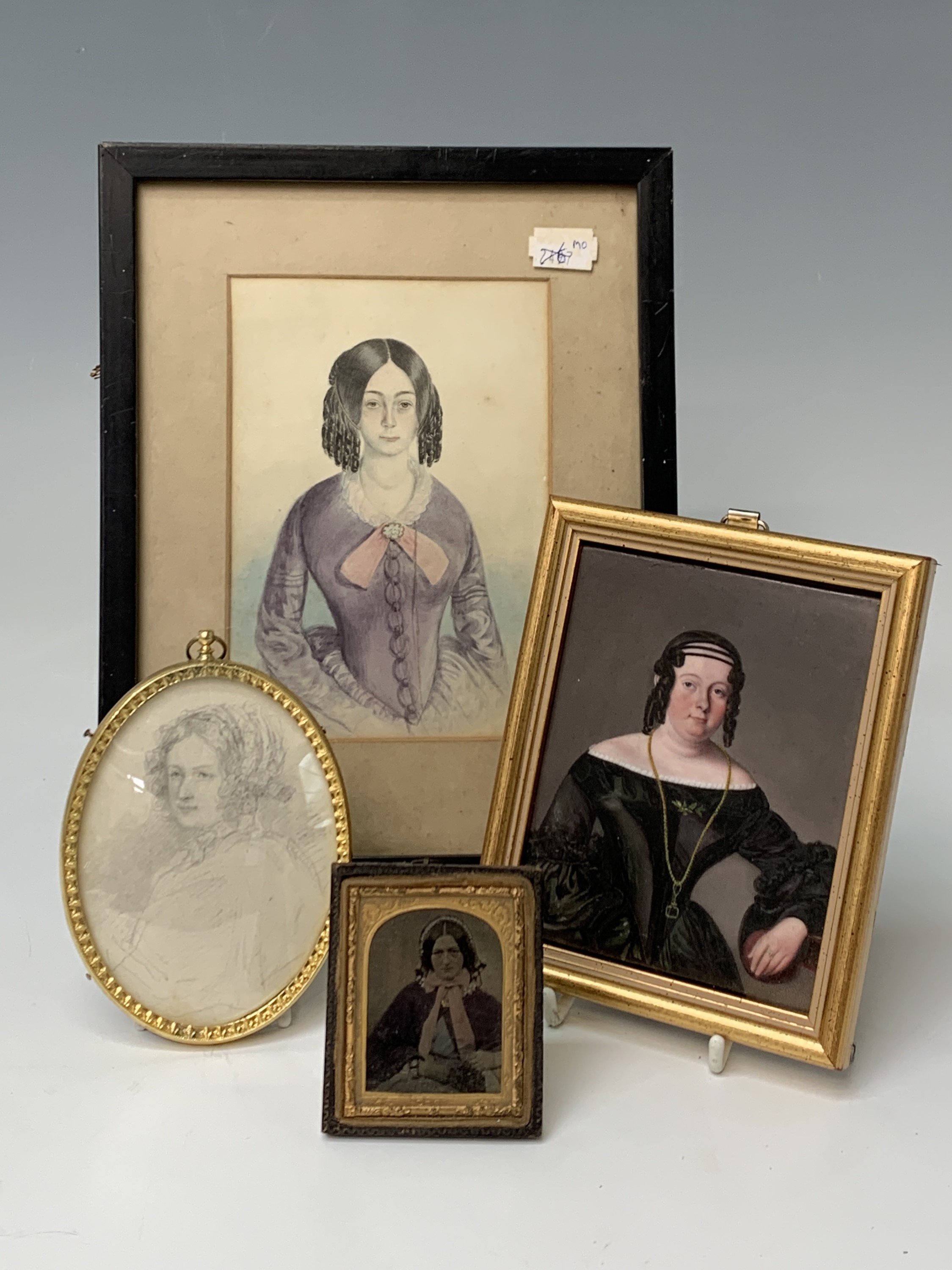 Four portrait miniatures of ladies, one being on porcelain 13x10cm, another a watercolour 16.5x11. - Image 2 of 7