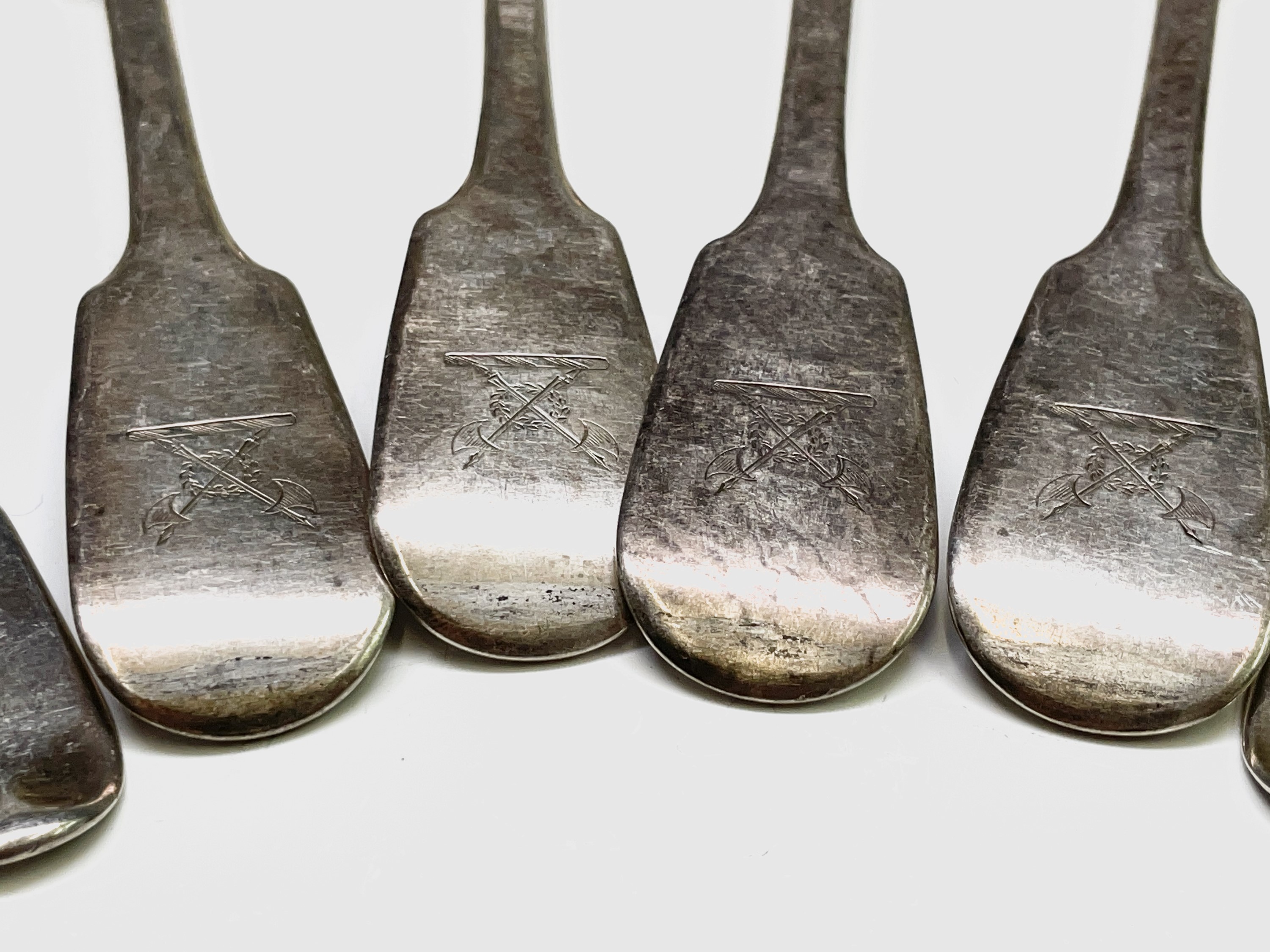 Four Exeter plain fiddle pattern silver tablespoons by Robert Williams & Sons (Robert, James & - Image 5 of 13