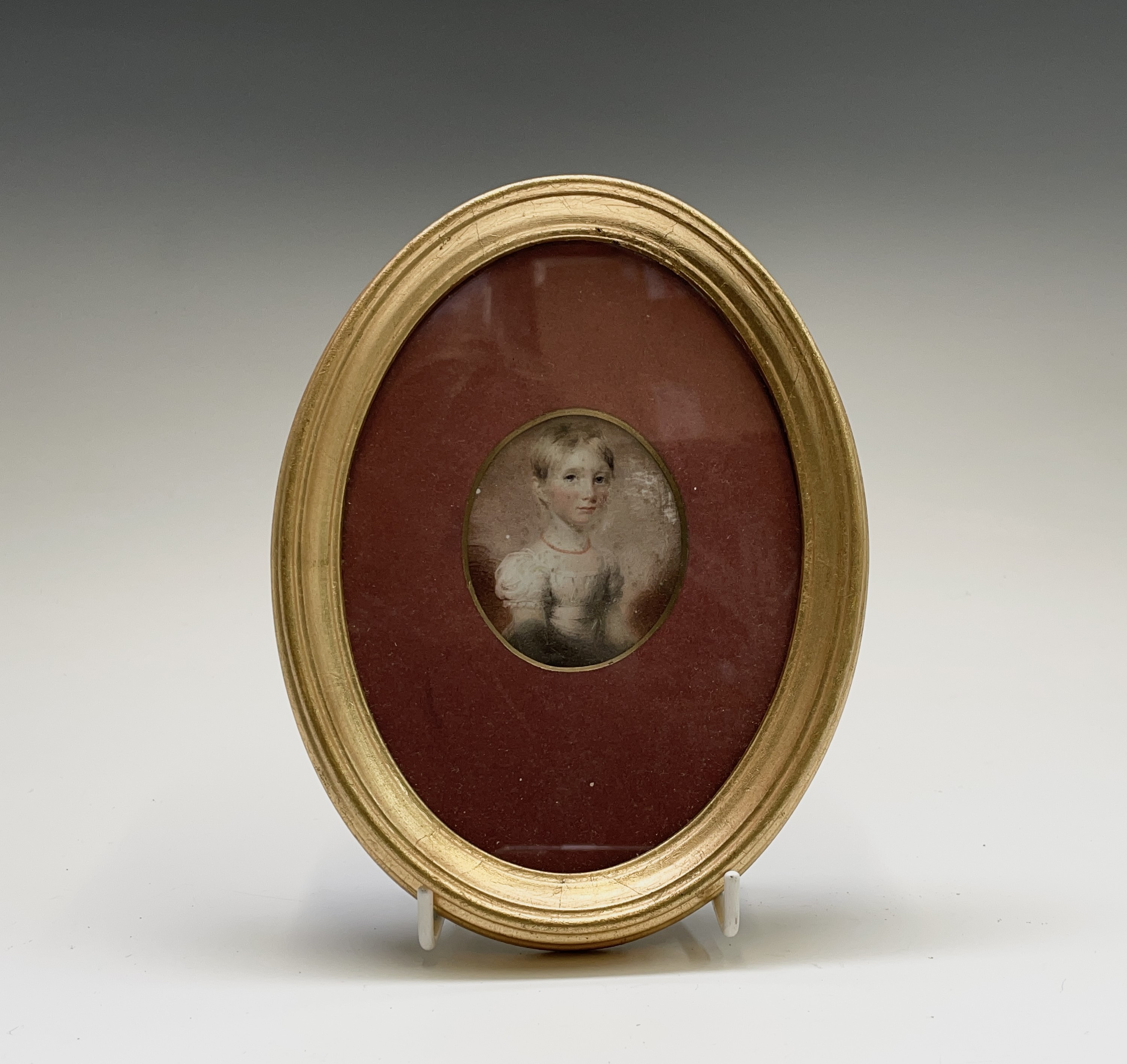 An 18th-century miniature of a child with coral necklace 7x6cm together with two miniature - Image 7 of 11