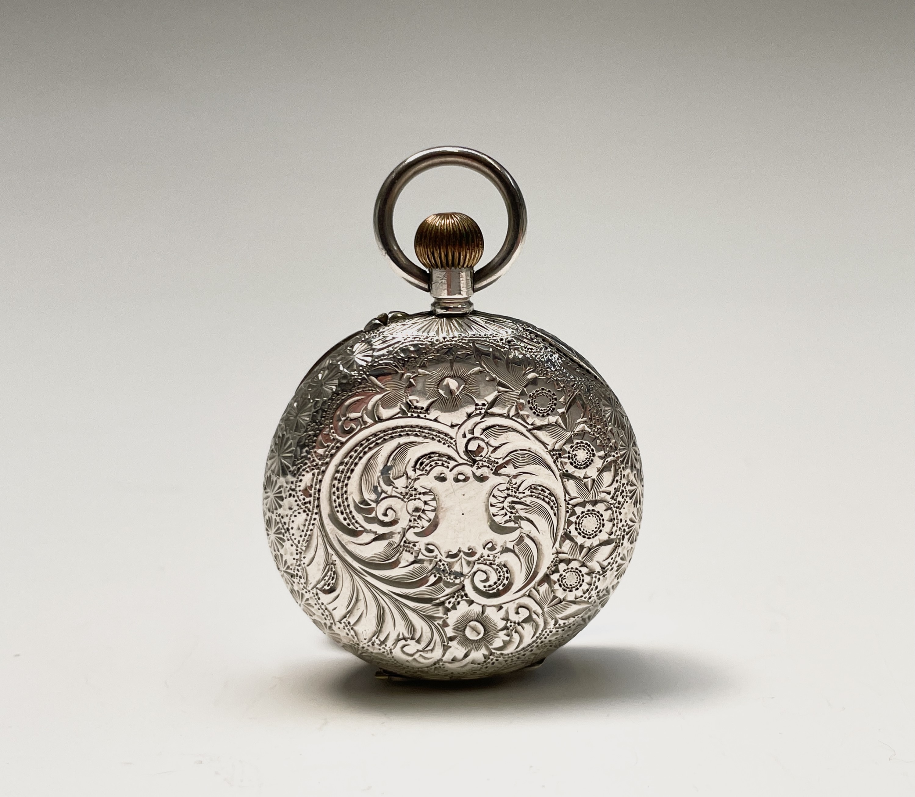 Ten silver cased keyless fob watches each with an ornamental dial and each with engraved decoration. - Image 51 of 60