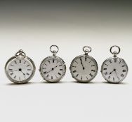 Four small, engraved silver-cased, open-face key-wind pocket watches, the largest 41.5mm. Phillip
