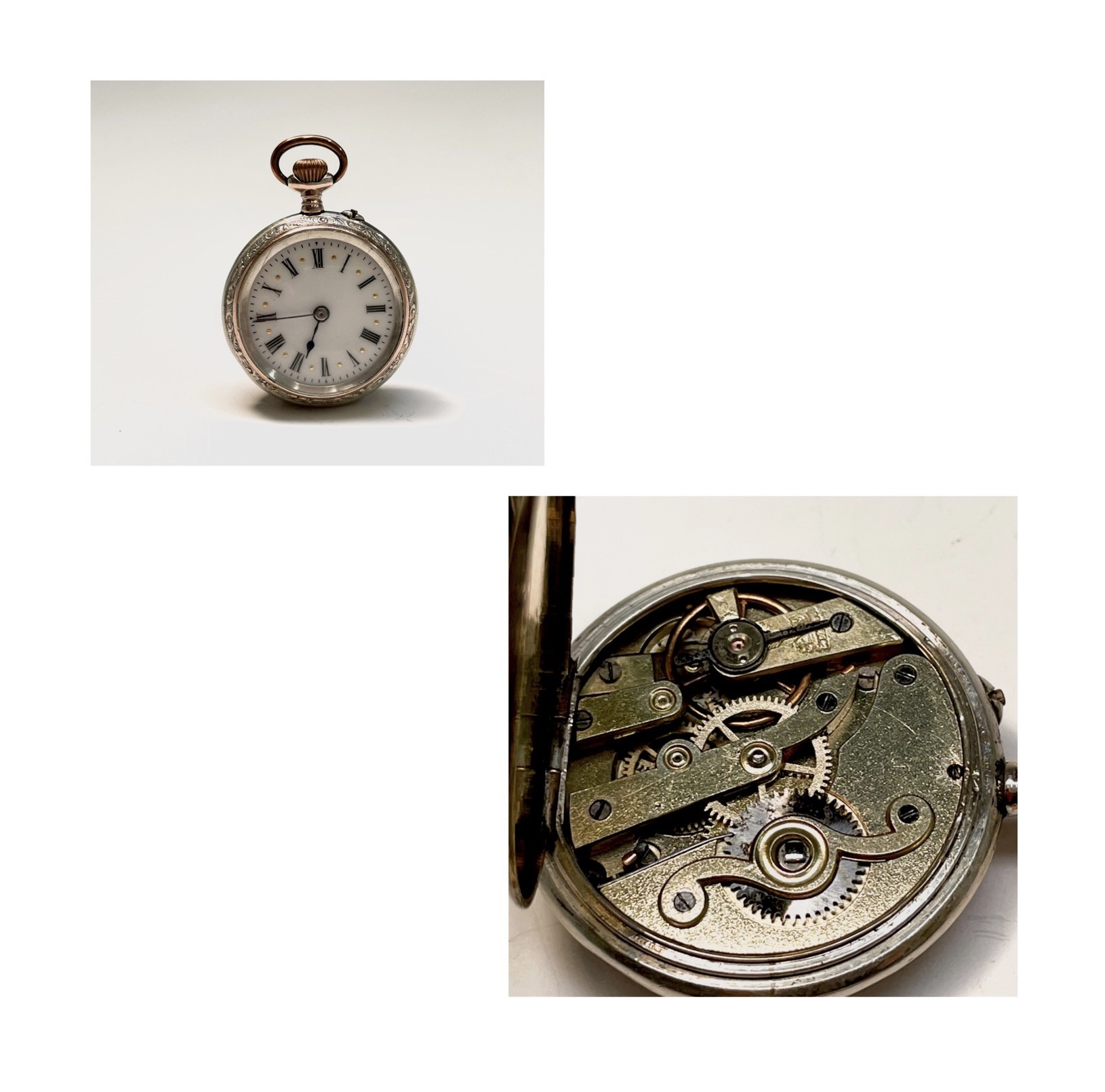 Ten silver cased keyless fob watches each with an ornamental dial and each with engraved decoration. - Image 28 of 60